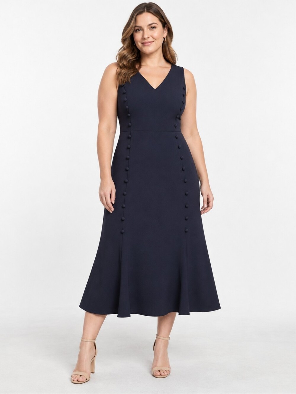 Calvin Klein Sleeveless V-Neck Maxi Dress with Button Detail